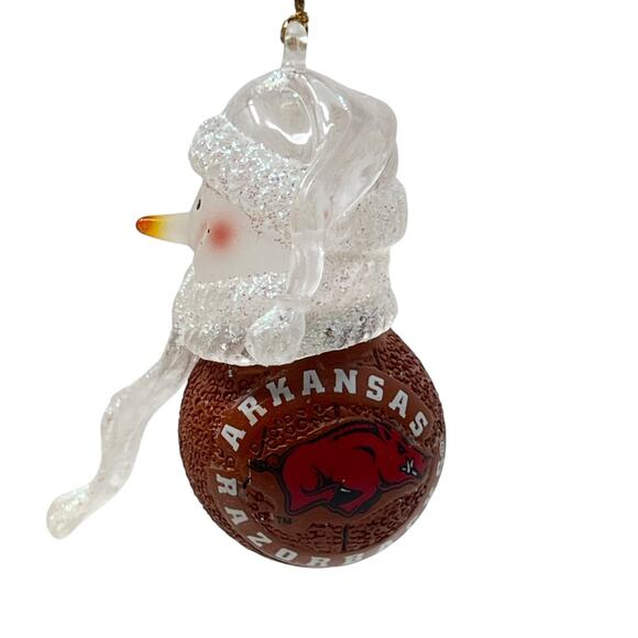 Arkansas Razorbacks Basketball Snowman Sparkly Ornament - Picture 2 of 3